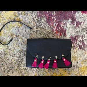 neiman marcus black crossbody w pink tassles